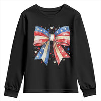 Coquette 4th Of July Youth Sweatshirt USA Bow American Flag Red White and Blue - Wonder Print Shop