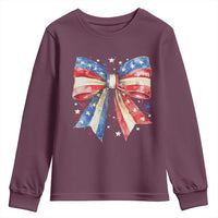 Coquette 4th Of July Youth Sweatshirt USA Bow American Flag Red White and Blue - Wonder Print Shop
