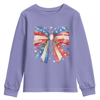 Coquette 4th Of July Youth Sweatshirt USA Bow American Flag Red White and Blue - Wonder Print Shop