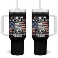 Funny Abraham Lincoln 4th Of July Tumbler With Handle Sorry Cant Hear You Sound Of My Freedom American Flag - Wonder Print Shop