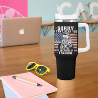 Funny Abraham Lincoln 4th Of July Tumbler With Handle Sorry Cant Hear You Sound Of My Freedom American Flag - Wonder Print Shop