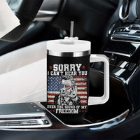 Funny Abraham Lincoln 4th Of July Tumbler With Handle Sorry Cant Hear You Sound Of My Freedom American Flag - Wonder Print Shop