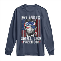 Funny Abe Lincoln 4th Of July Long Sleeve Shirt My Farts Smell Like Freedom American Flag - Wonder Print Shop