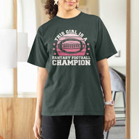 Funny This Girl Is A Fantasy Football Champion T Shirt For Women Retro Champ Champion Draft - Wonder Print Shop