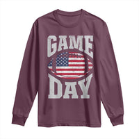Game Day Football Long Sleeve Shirt Funny Sunday Retro Patriotic American Flag - Wonder Print Shop