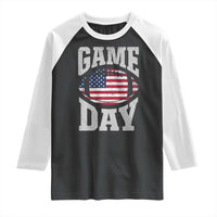 Game Day Football Raglan Shirt Funny Sunday Retro Patriotic American Flag - Wonder Print Shop