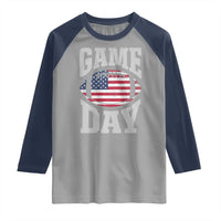 Game Day Football Raglan Shirt Funny Sunday Retro Patriotic American Flag - Wonder Print Shop