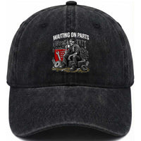 Funny Waiting On Parts Mechanic Skeleton Auto Repair Life Washed Cotton Baseball Cap