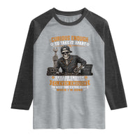 Mechanic Skeleton Raglan Shirt Curious Enough to Take It Apart Car Auto Repair Garage