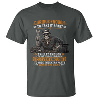 Mechanic Skeleton T Shirt Curious Enough to Take It Apart Car Auto Repair Garage