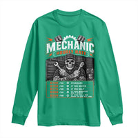 Mechanic Skeleton Long Sleeve Shirt Funny Hourly Rate Auto Car Garage Labor Rates