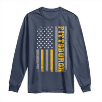 Pittsburgh Long Sleeve Shirt Retro Vintage USA Flag Patriotic American - Wonder Print Shop