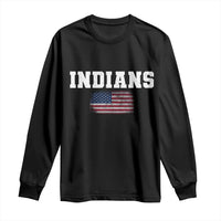 Classic Indians Long Sleeve Shirt Retro Varsity Vintage Team Name USA Flag - Wonder Print Shop