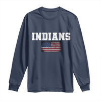 Classic Indians Long Sleeve Shirt Retro Varsity Vintage Team Name USA Flag - Wonder Print Shop