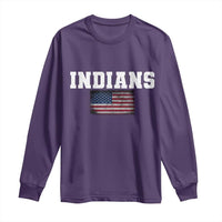 Classic Indians Long Sleeve Shirt Retro Varsity Vintage Team Name USA Flag - Wonder Print Shop