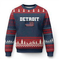 Classic Detroit Ugly Christmas Sweater Retro Varsity Vintage Sports Team Name USA Flag - Wonder Print Shop