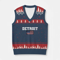 Classic Detroit V-Neck Knit Sweater Vest Retro Varsity Vintage Sports Team Name USA Flag - Wonder Print Shop