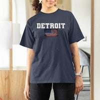 Classic Detroit T Shirt For Women Retro Varsity Vintage Sports Team Name USA Flag - Wonder Print Shop