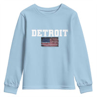Classic Detroit Youth Sweatshirt Retro Varsity Vintage Team Name USA Flag - Wonder Print Shop