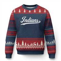 Retro Script Indians Ugly Christmas Sweater Vintage Sports Team Name - Wonder Print Shop