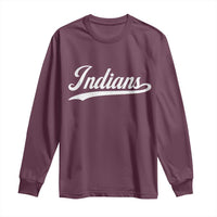 Retro Script Indians Long Sleeve Shirt Vintage Team Name - Wonder Print Shop