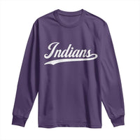 Retro Script Indians Long Sleeve Shirt Vintage Team Name - Wonder Print Shop