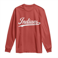 Retro Script Indians Long Sleeve Shirt Vintage Team Name - Wonder Print Shop