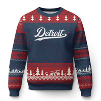 Retro Script Detroit Ugly Christmas Sweater Vintage Sports Team Name - Wonder Print Shop