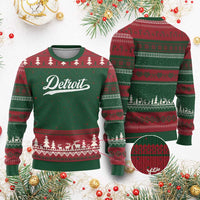Retro Script Detroit Ugly Christmas Sweater Vintage Sports Team Name - Wonder Print Shop
