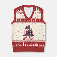 Marine Veteran 250th Anniversary V-Neck Knit Sweater Vest Retro Military Corps American Flag TS10
