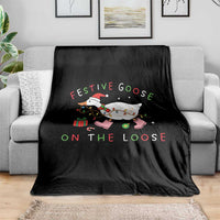 Funny Christmas Goose Throw Blanket Festive Goose On The Loose Xmas Duck Meme - Wonder Print Shop
