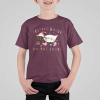Funny Christmas Goose T Shirt For Kid Festive Goose On The Loose Xmas Duck Meme - Wonder Print Shop