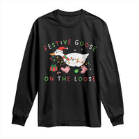 Funny Christmas Goose Long Sleeve Shirt Festive Goose On The Loose Xmas Duck Meme - Wonder Print Shop