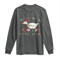 Funny Christmas Goose Long Sleeve Shirt Festive Goose On The Loose Xmas Duck Meme - Wonder Print Shop