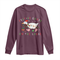 Funny Christmas Goose Long Sleeve Shirt Festive Goose On The Loose Xmas Duck Meme - Wonder Print Shop