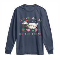 Funny Christmas Goose Long Sleeve Shirt Festive Goose On The Loose Xmas Duck Meme - Wonder Print Shop