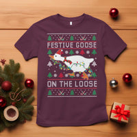 Funny Goose Ugly Christmas T Shirt Festive Goose On The Loose - Wonder Print Shop