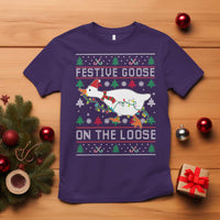 Funny Goose Ugly Christmas T Shirt Festive Goose On The Loose - Wonder Print Shop
