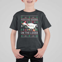 Funny Goose Ugly Christmas T Shirt For Kid Festive Goose On The Loose - Wonder Print Shop
