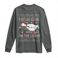 Funny Goose Ugly Christmas Long Sleeve Shirt Festive Goose On The Loose - Wonder Print Shop