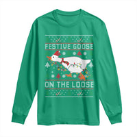 Funny Goose Ugly Christmas Long Sleeve Shirt Festive Goose On The Loose - Wonder Print Shop