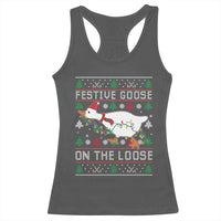 Funny Goose Ugly Christmas Racerback Tank Top Festive Goose On The Loose - Wonder Print Shop