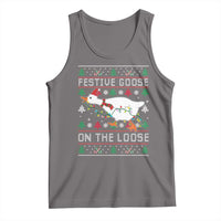 Funny Goose Ugly Christmas Tank Top Festive Goose On The Loose - Wonder Print Shop