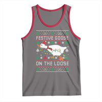 Funny Goose Ugly Christmas Tank Top Festive Goose On The Loose - Wonder Print Shop