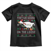 Funny Goose Ugly Christmas Toddler T Shirt Festive Goose On The Loose - Wonder Print Shop