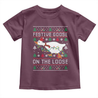 Funny Goose Ugly Christmas Toddler T Shirt Festive Goose On The Loose - Wonder Print Shop