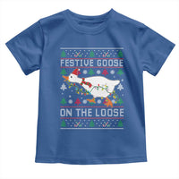 Funny Goose Ugly Christmas Toddler T Shirt Festive Goose On The Loose - Wonder Print Shop