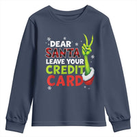 Funny Christmas Youth Sweatshirt Dear Santa Leave Your Credit Card Red Plaid Pajamas - Wonder Print Shop