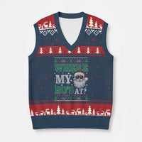 Where's My Ho At Matching Ugly Xmas V-Neck Knit Sweater Vest Santa Funny Couples - Wonder Print Shop