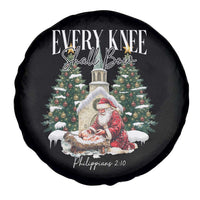Every Knee Shall Bow Spare Tire Cover Nativity Scene Santa and Baby Jesus Christmas - Wonder Print Shop